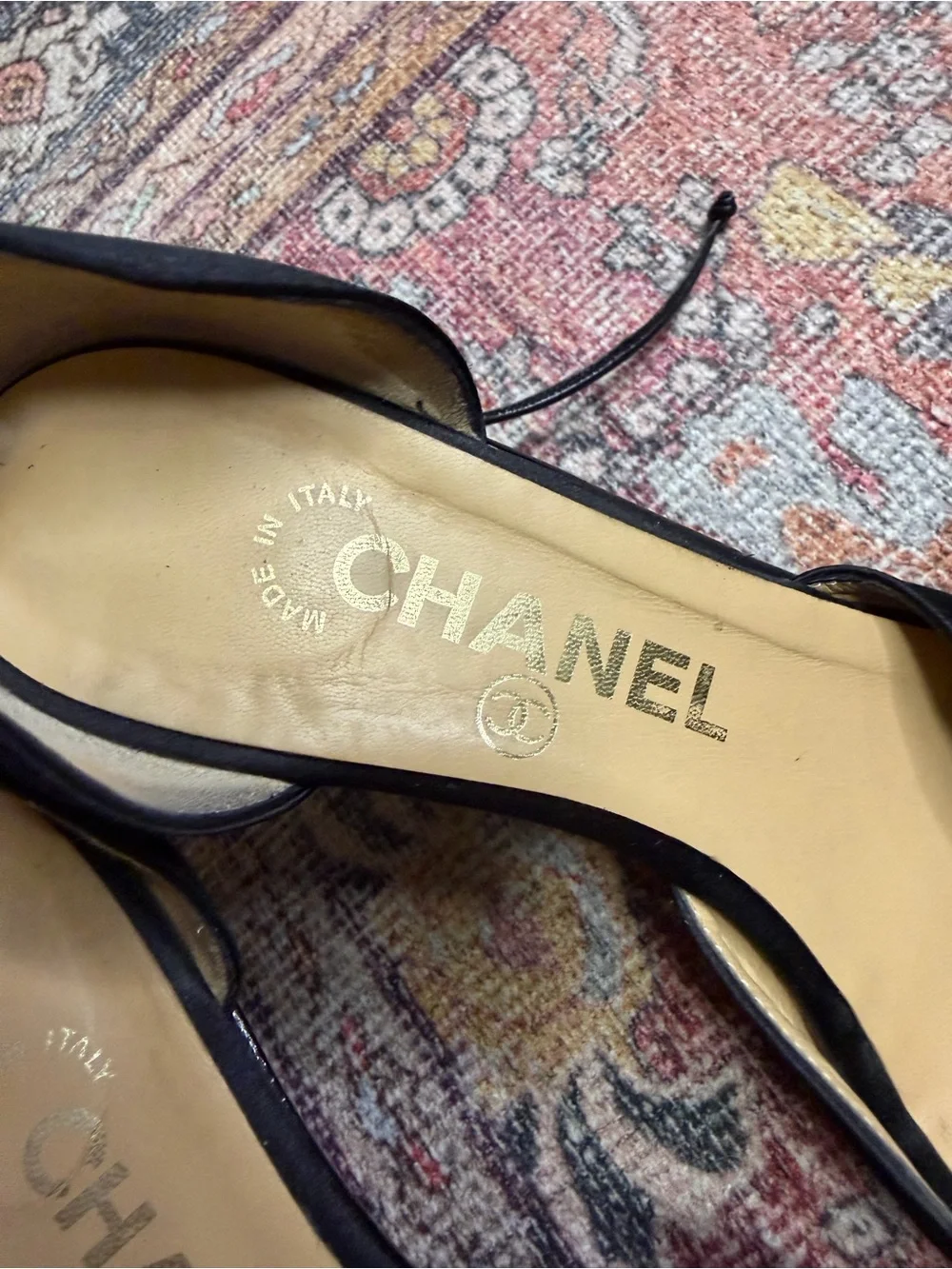 CHANEL 2003 Cruise Collection Black Satin & Patent Leather Lace-Up Wedge Sandals